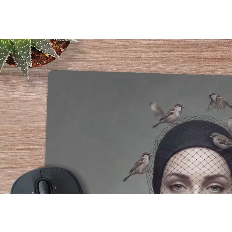 Portret - Vogels - Zwart muismat rubber klein -closeup
