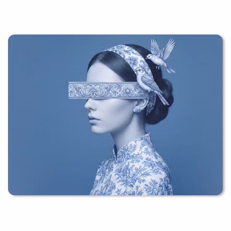 Portret - Klassiek - Wit - Blauw muismat rubber klein -3d
