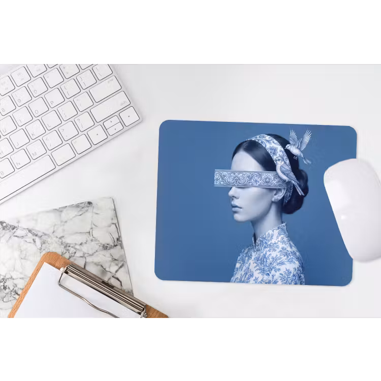 Portret - Klassiek - Wit - Blauw muismat rubber klein -witbureau