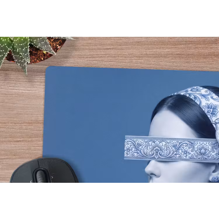 Portret - Klassiek - Wit - Blauw muismat rubber klein -closeup