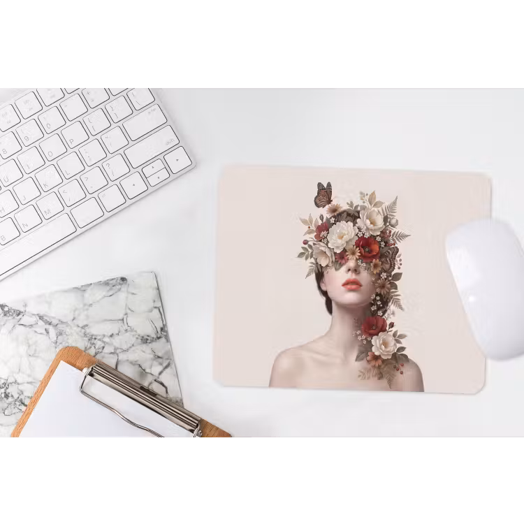Portret - Bloemen - Cremé muismat rubber klein -witbureau