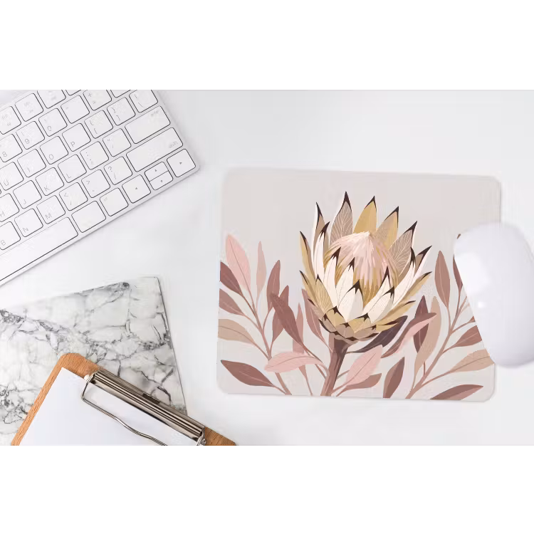 Protea - Bloem - Botanisch - Beige muismat rubber klein -witbureau