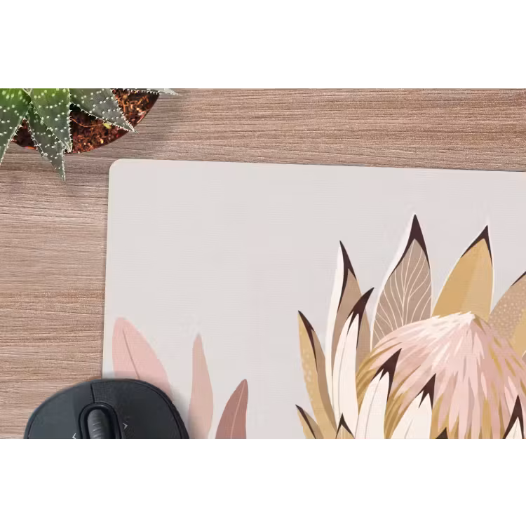 Protea - Bloem - Botanisch - Beige muismat rubber klein -closeup