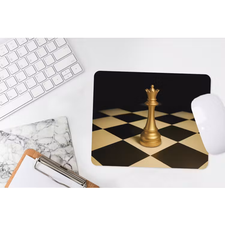 Koningin - Schaakstuk - Geblokt - Goud muismat rubber klein -witbureau