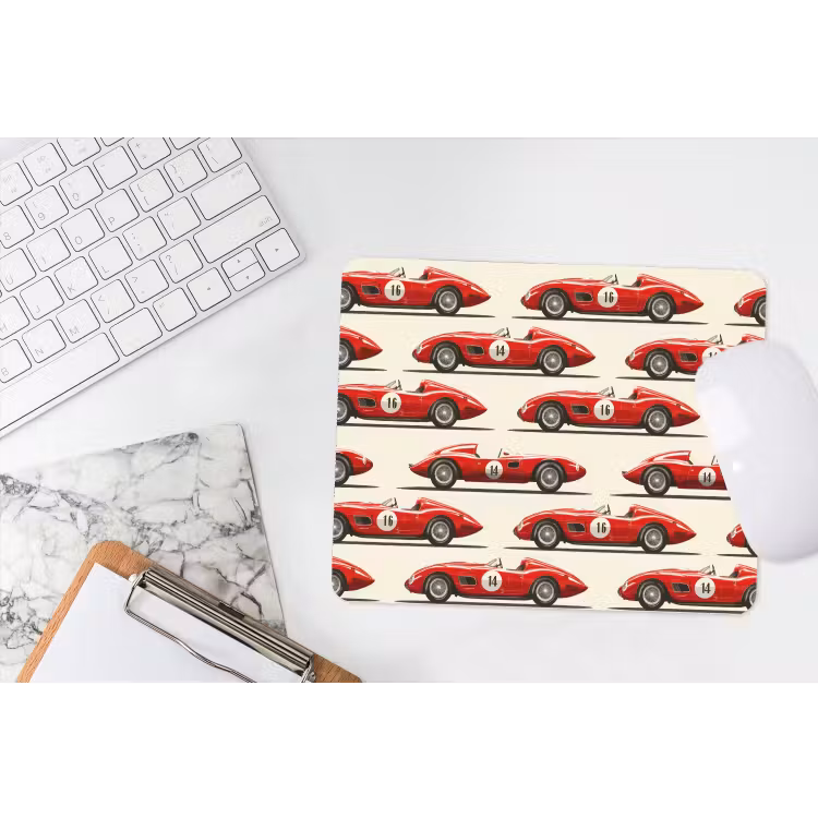 Raceauto - Retro - Rood muismat rubber klein 262 -witbureau