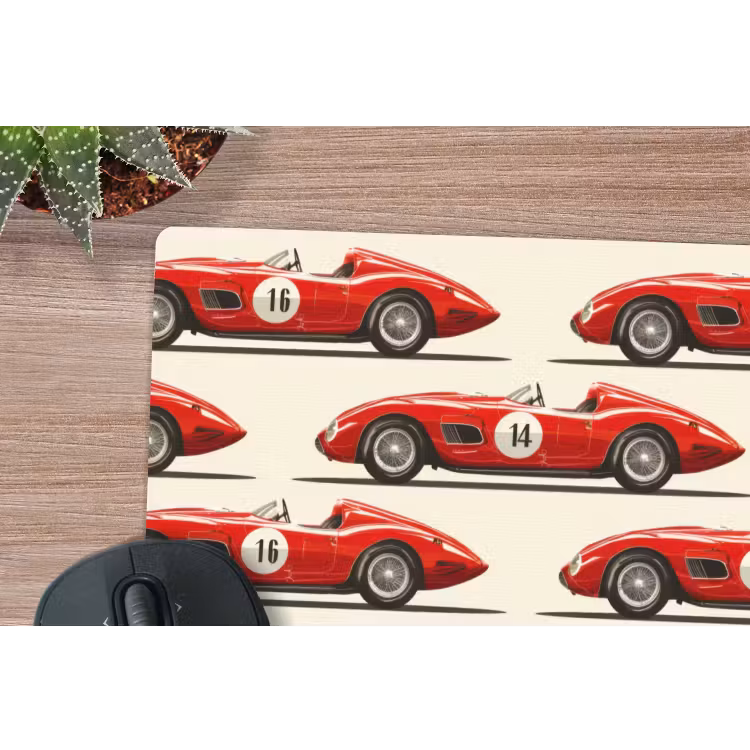 Raceauto - Retro - Rood muismat rubber klein 262 -closeup