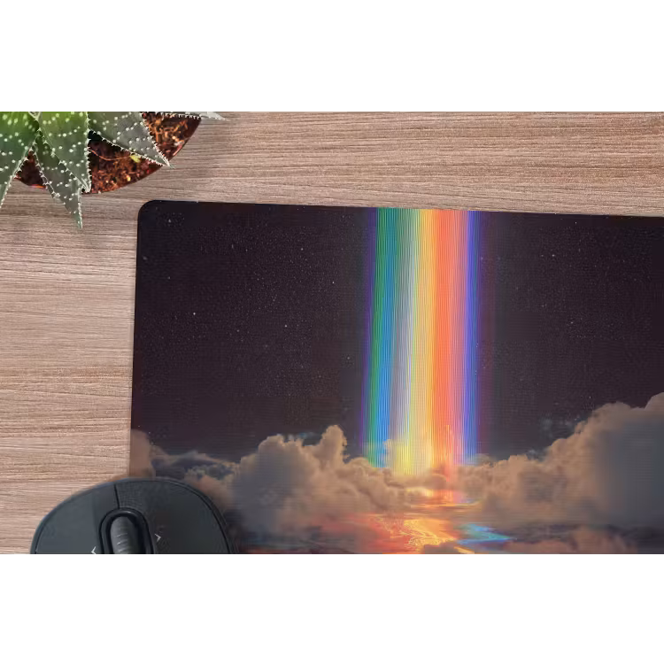 Regenboog - Verticaal - Sterrenhemel - Wolken muismat rubber klein -closeup