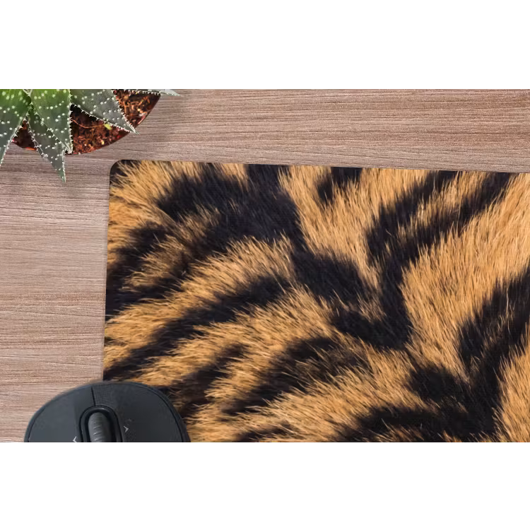 Realistisch - Tijgervacht - Zwart muismat rubber klein -closeup