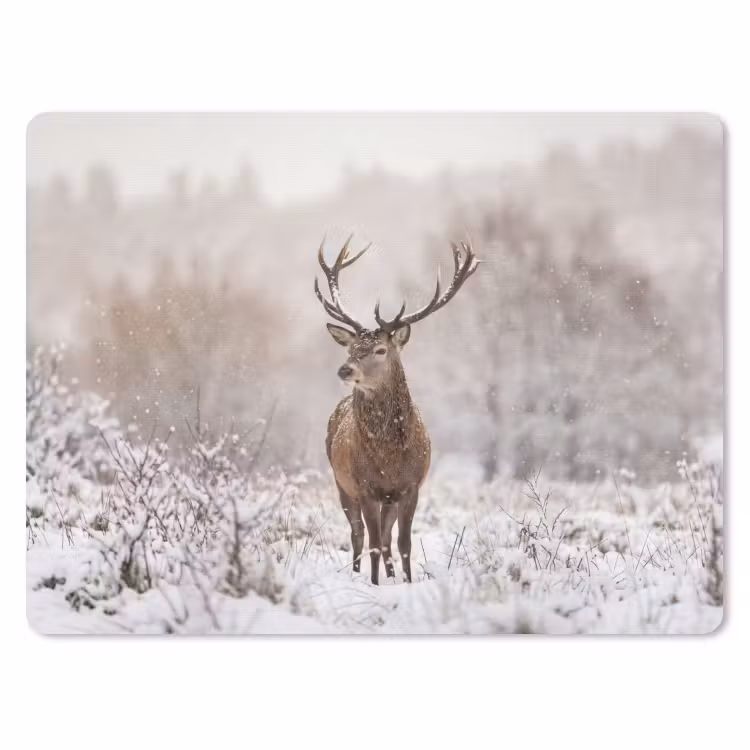 Edelhert - Bos - Sneeuw - Winter - Majestueus muismat rubber klein -3d