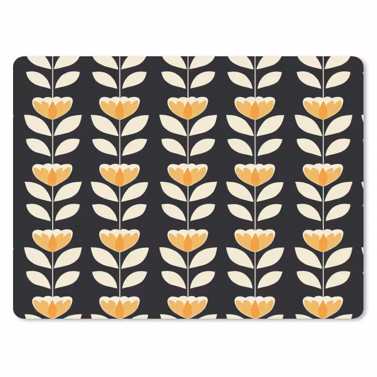 Retro - Bloem - Zwart - Okergeel muismat rubber klein 262 -3d