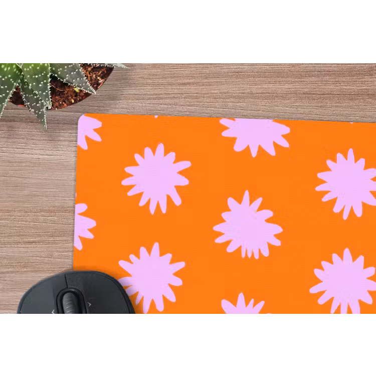 Retro - Bloemen - Oranje muismat rubber klein 262 -closeup
