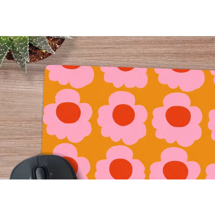Retro - Bloemen - Roze muismat rubber klein 262 -closeup