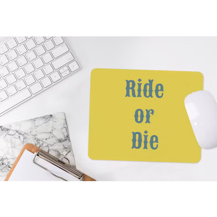 Ride or die - Geel - Blauw muismat rubber klein -witbureau