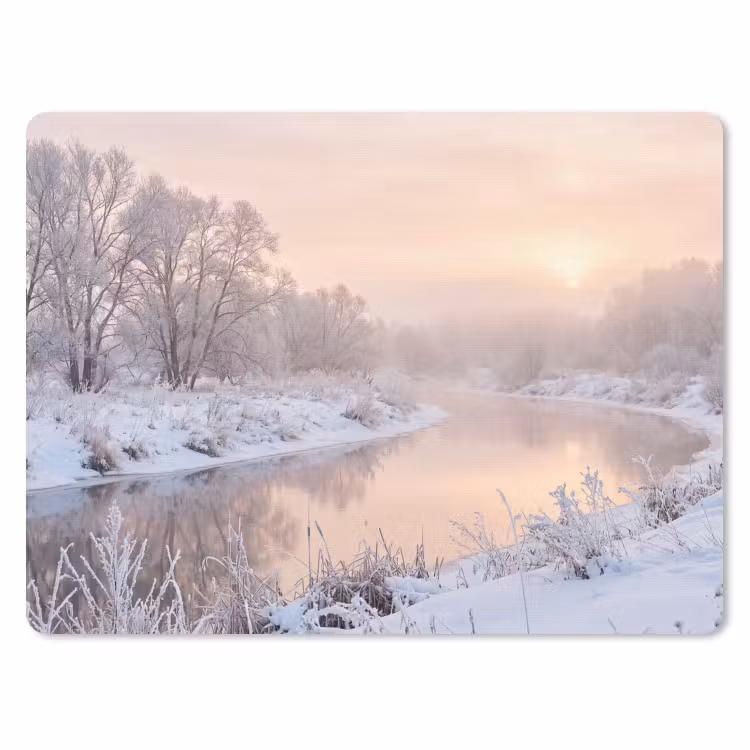 Rivier - Winter - Landschap - Sneeuw - Zonsopgang muismat rubber klein -3d