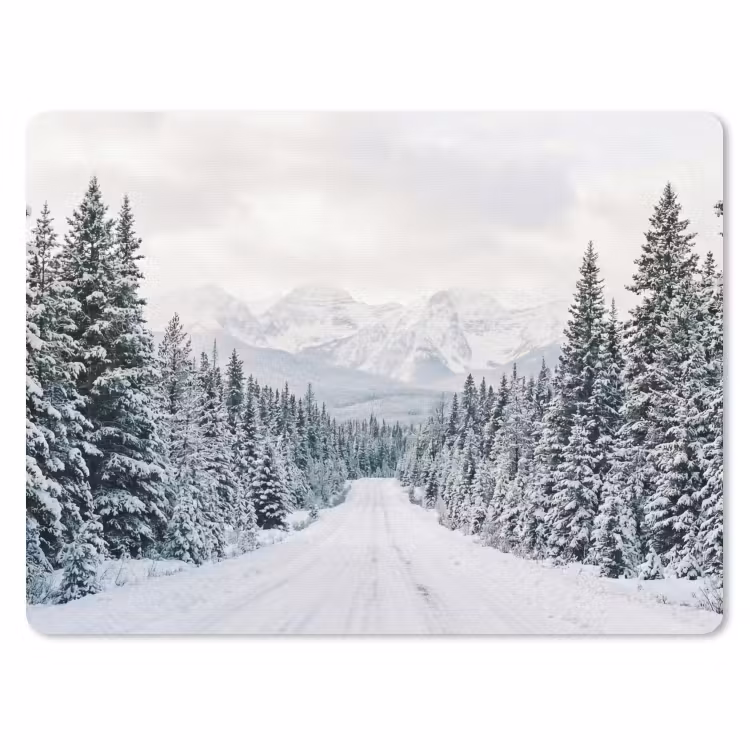 Weg - Sneeuw - Naaldbos - Winter - Avontuurlijk muismat rubber klein -3d