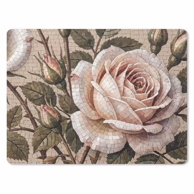 Roos - Mozaïek - Bloemen - Klassiek - Beige muismat rubber klein -3d