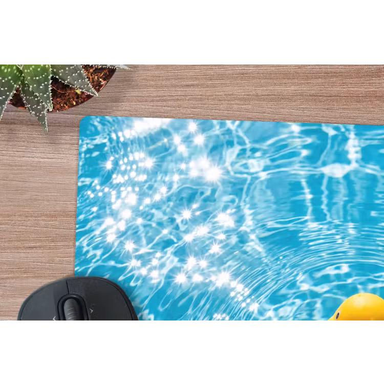 Badeend - Dobberen - Blauw muismat rubber klein -closeup