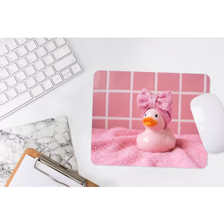 Badeend -Strik - Roze muismat rubber klein -witbureau