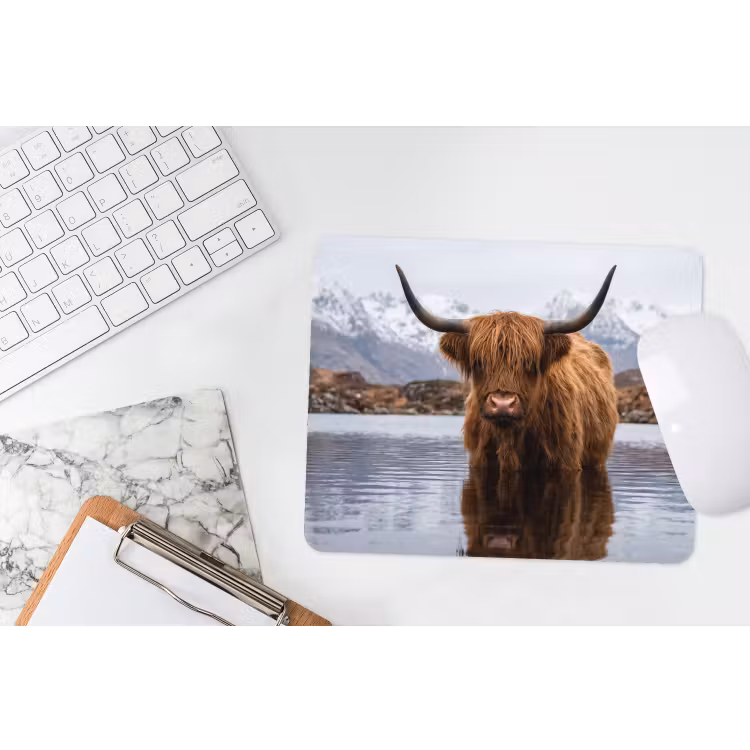 Schotse hooglander - Bruin - Water muismat rubber klein -witbureau