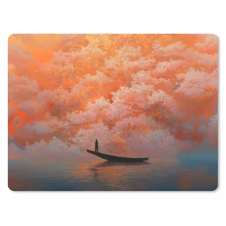Zee - Boot - Wolken - Oranje muismat rubber klein -3d