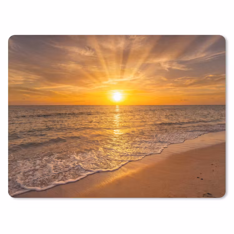 Zee - Zonsondergang - Golven - Kust - Oranje muismat rubber klein -3d
