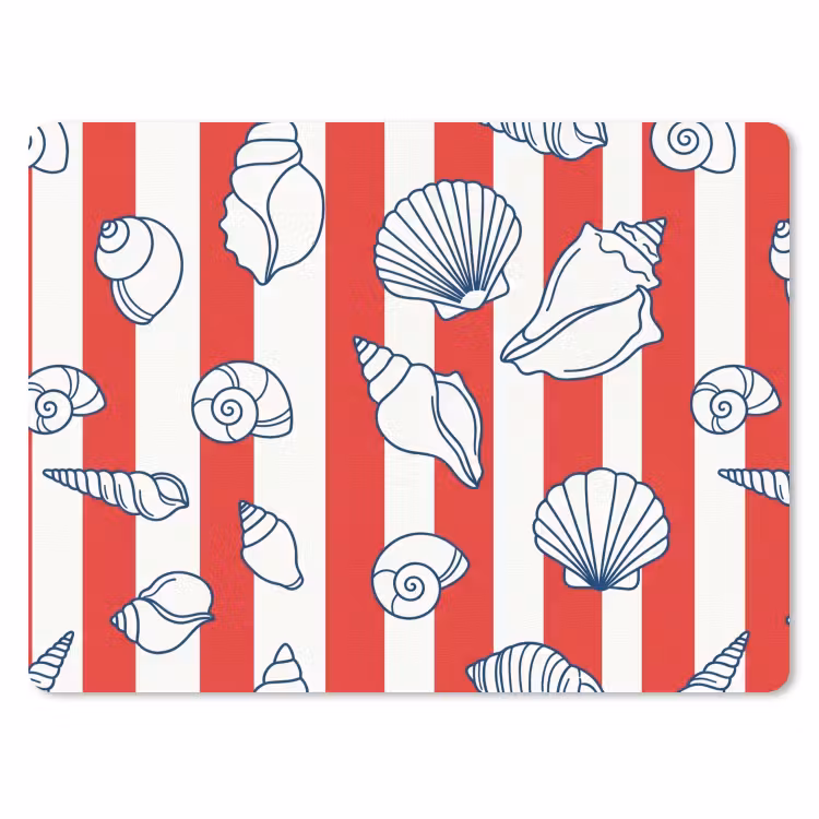 Schelp - Zeedieren - Zomer - Illustratie - Rood - Blauw muismat rubber klein -3d