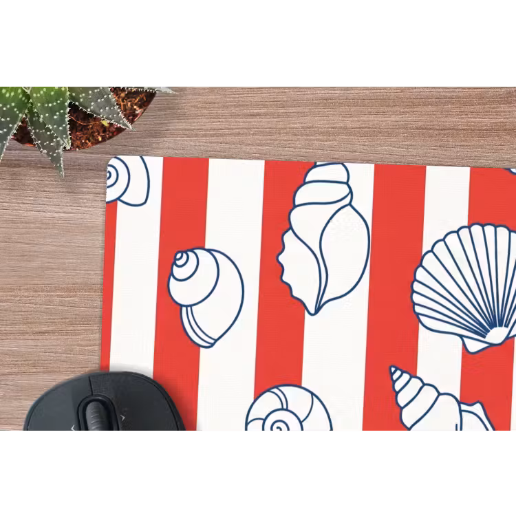 Schelp - Zeedieren - Zomer - Illustratie - Rood - Blauw muismat rubber klein -closeup
