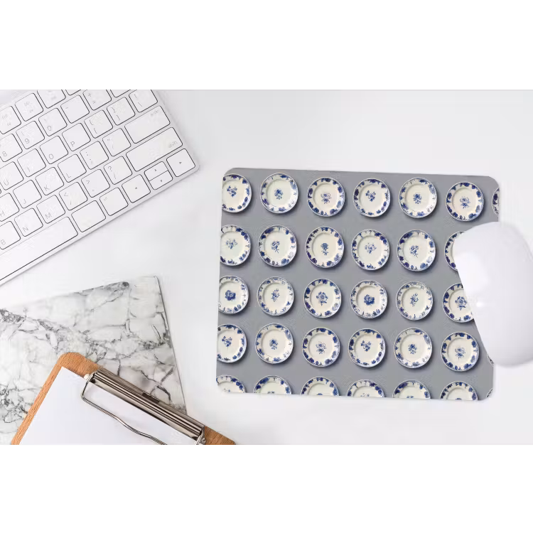 Borden - Bloemen - Blauw - Wit muismat rubber klein 262 -witbureau
