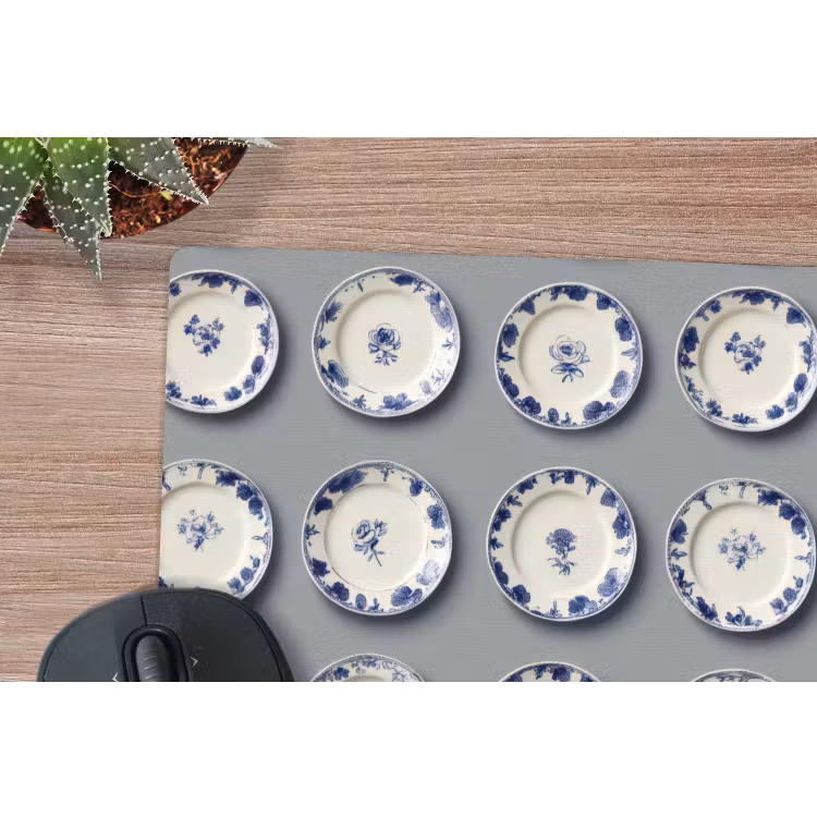 Borden - Bloemen - Blauw - Wit muismat rubber klein 262 -closeup