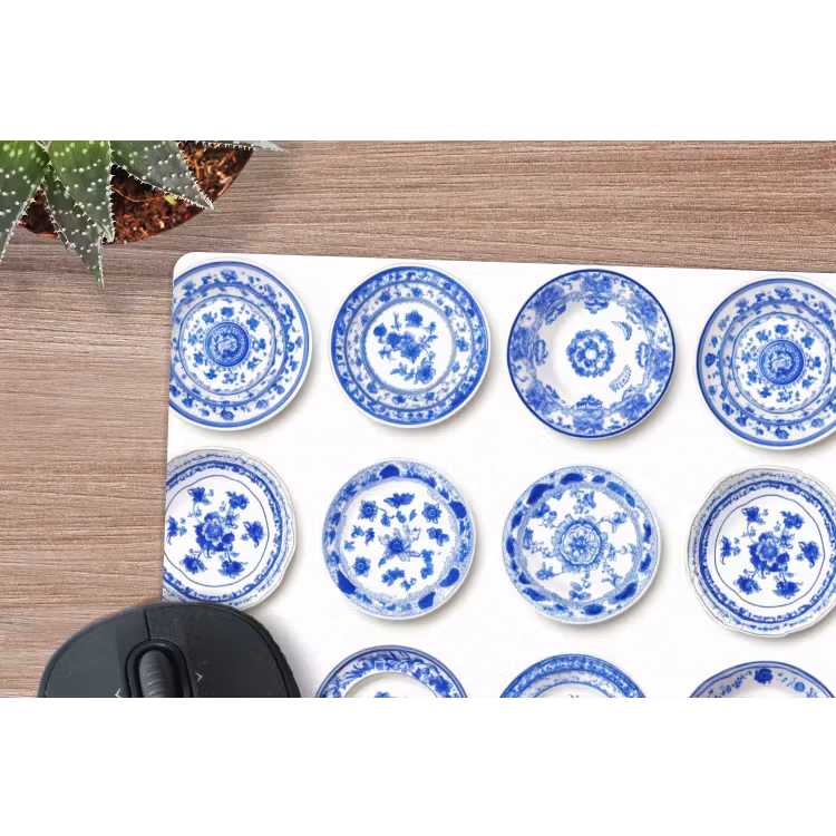 Borden - Bloemen - Patroon - Blauw muismat rubber klein 262 -closeup
