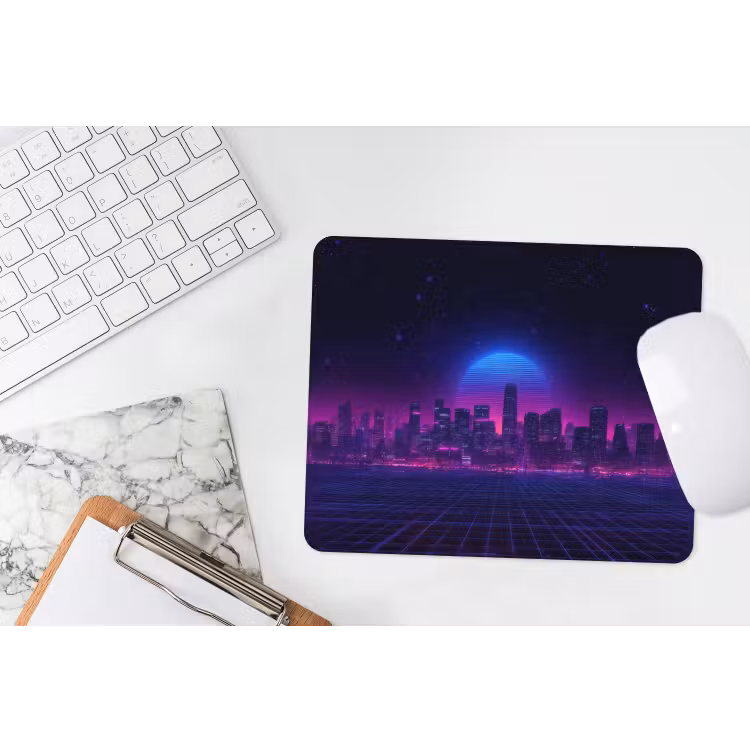 Skyline - Zon - Neon - Rasterpatroon muismat rubber klein -witbureau