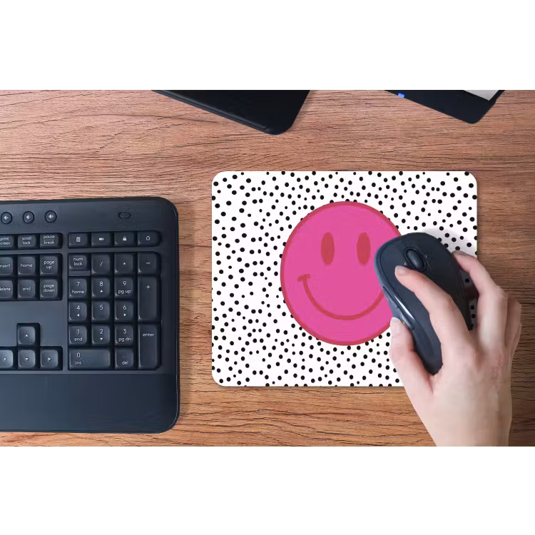Smiley - Roze - Stippen muismat rubber klein -toetsenbord