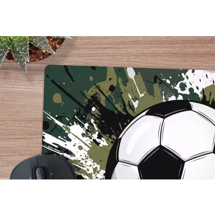 Voetbal - Verf - Spetters - Groen muismat rubber klein -closeup