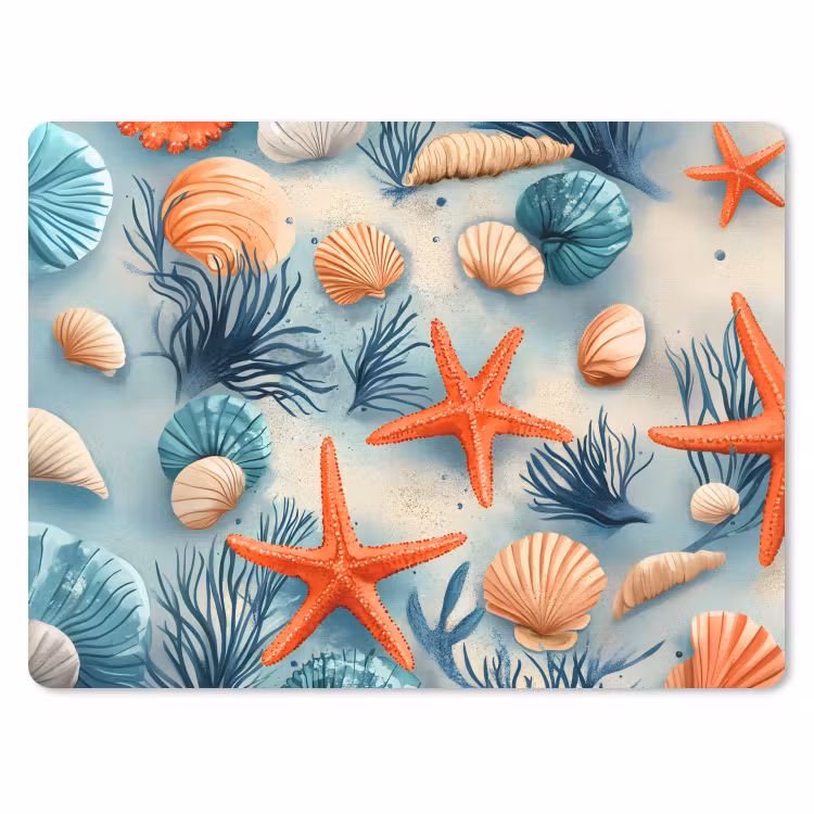 Zeesterren - Schelpen - Illustratie - Zand muismat rubber klein -3d