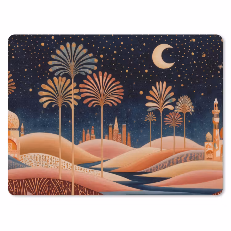 Sterrenhemel - Palmen - Rivier muismat rubber klein -3d
