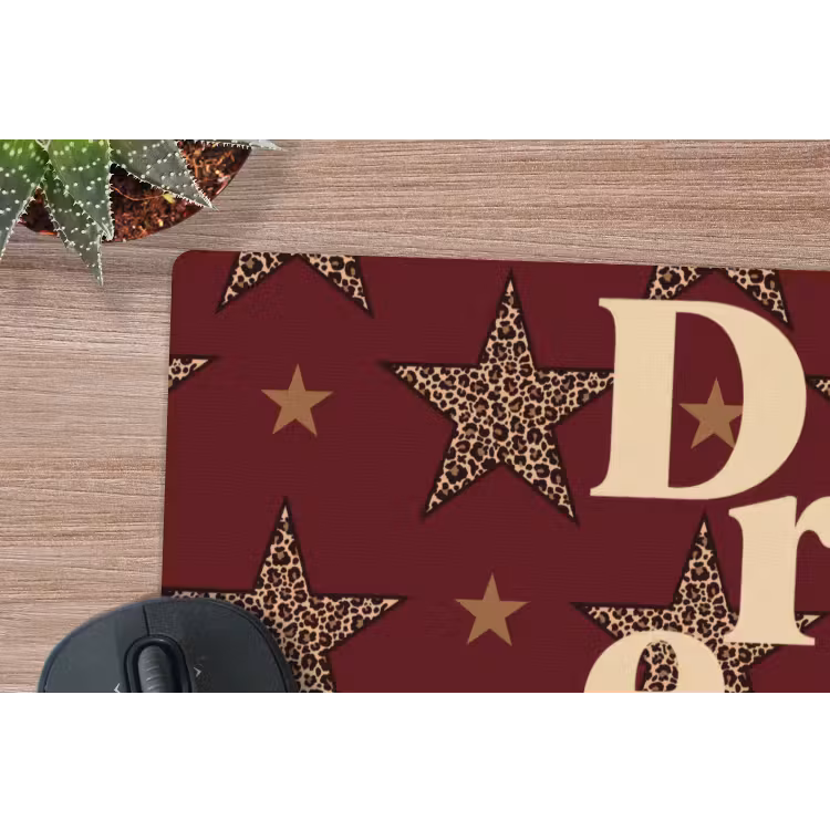 Sterren - Luipaardprint - Dream - Bordeaux muismat rubber klein -closeup