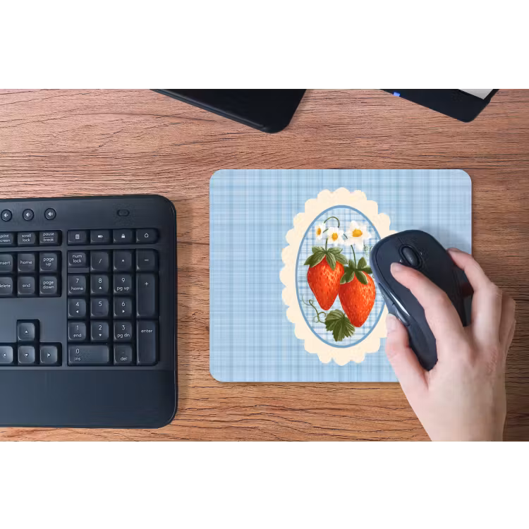 Aardbeien - Lijst - Rood - Geruit muismat rubber klein -toetsenbord