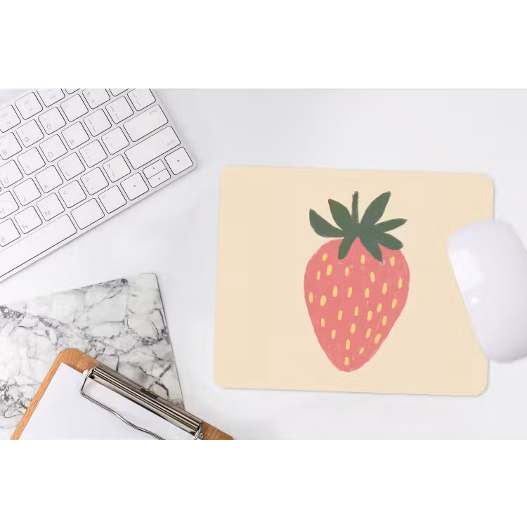 Aardbei - Minimalistisch - Rood - Fruit muismat rubber klein -witbureau