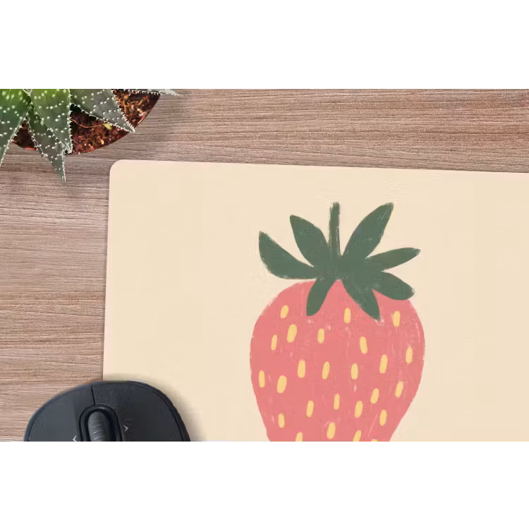 Aardbei - Minimalistisch - Rood - Fruit muismat rubber klein -closeup