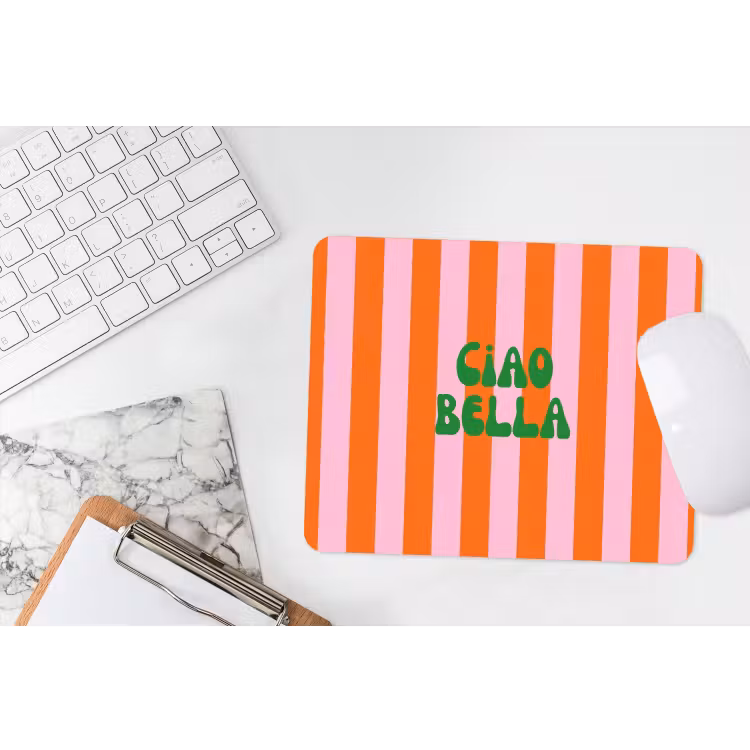 Strepen - Oranje - Verticaal - Ciao bella muismat rubber klein -witbureau