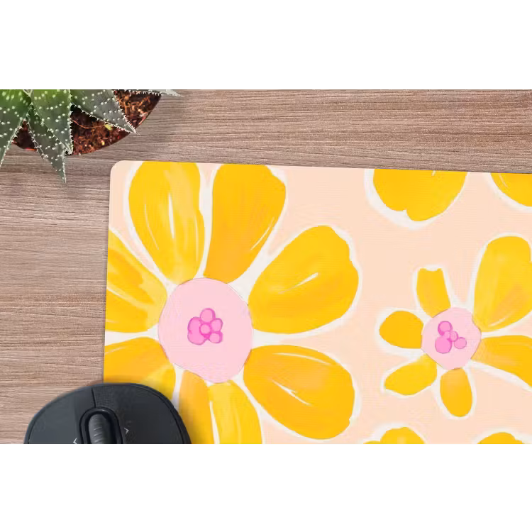 Zomers - Bloemen - Geel muismat rubber klein 262 -closeup