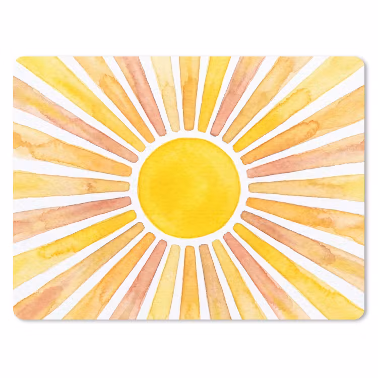 Zon - Stralen - Aquarel - Geel - Abstract muismat rubber klein -3d