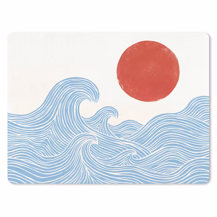 Zon - Golven - Oceaan - Abstract - Rood muismat rubber klein -3d