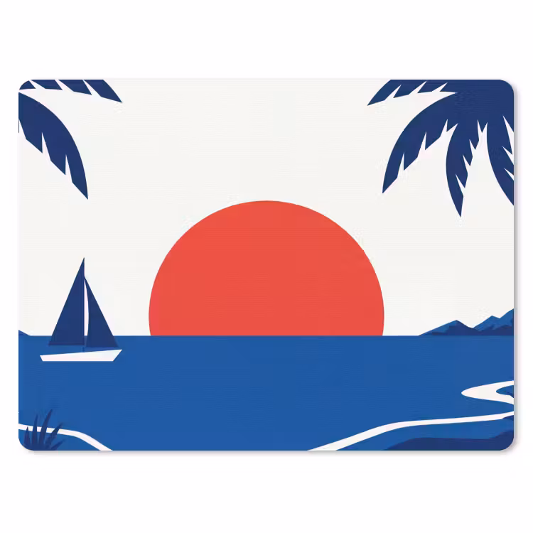 Zonsondergang - Zee - Palmboom - Tropisch - Modern muismat rubber klein -3d