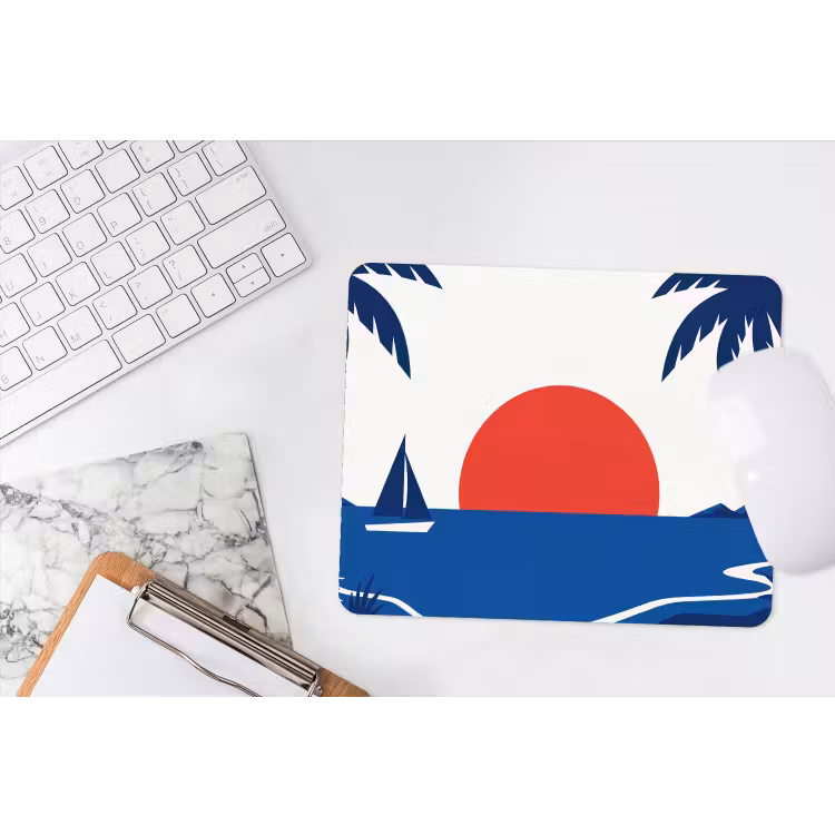 Zonsondergang - Zee - Palmboom - Tropisch - Modern muismat rubber klein -witbureau