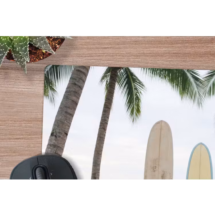 Surfboard - Palmbomen - Kleurrijk muismat rubber klein -closeup