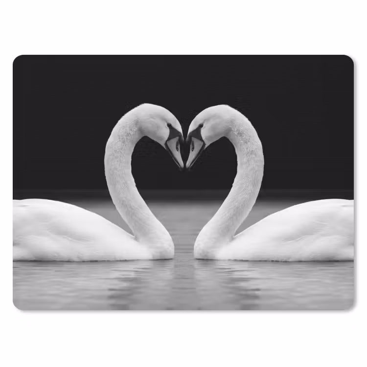 Zwanen - Hart - Zwart - Wit muismat rubber klein -3d