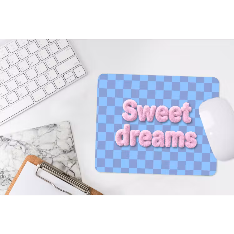 Sweet dreams - Vierkanten - Roze - Blauw muismat rubber klein -witbureau
