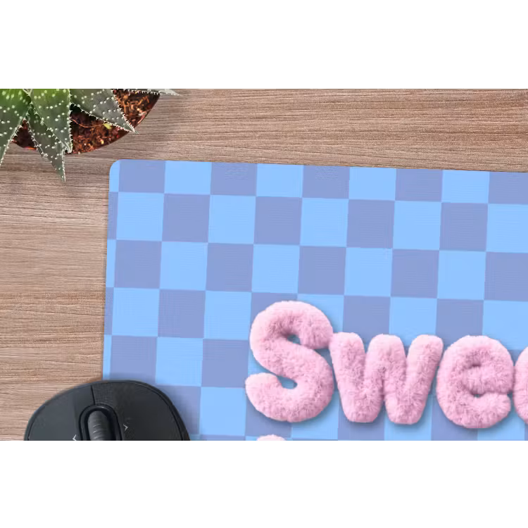 Sweet dreams - Vierkanten - Roze - Blauw muismat rubber klein -closeup