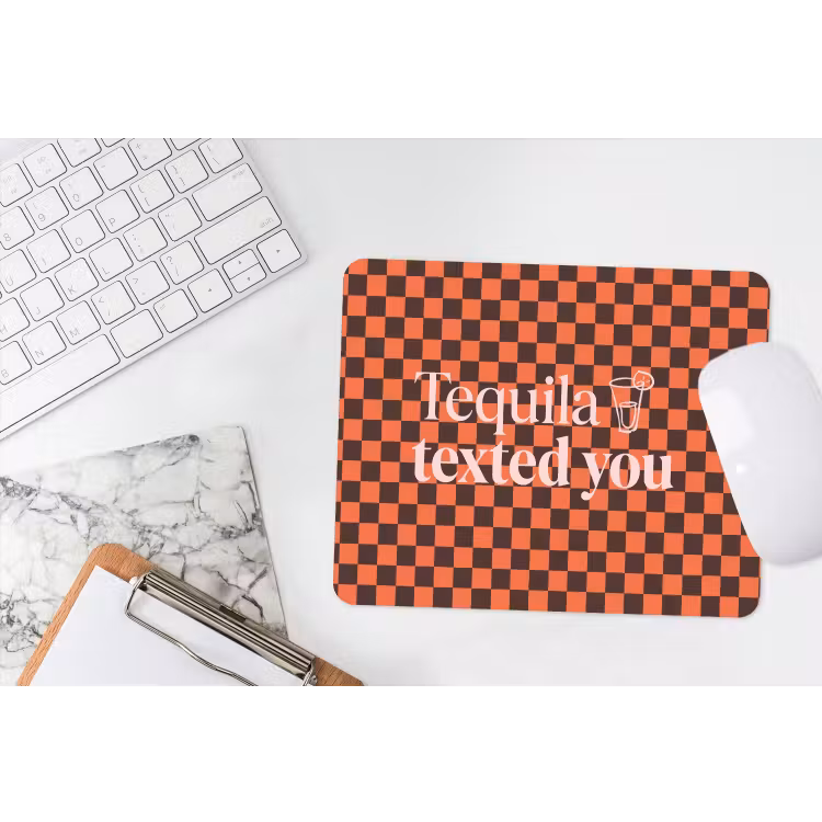 Tequila texted you - Glas - Vierkanten - Oranje muismat rubber klein -witbureau